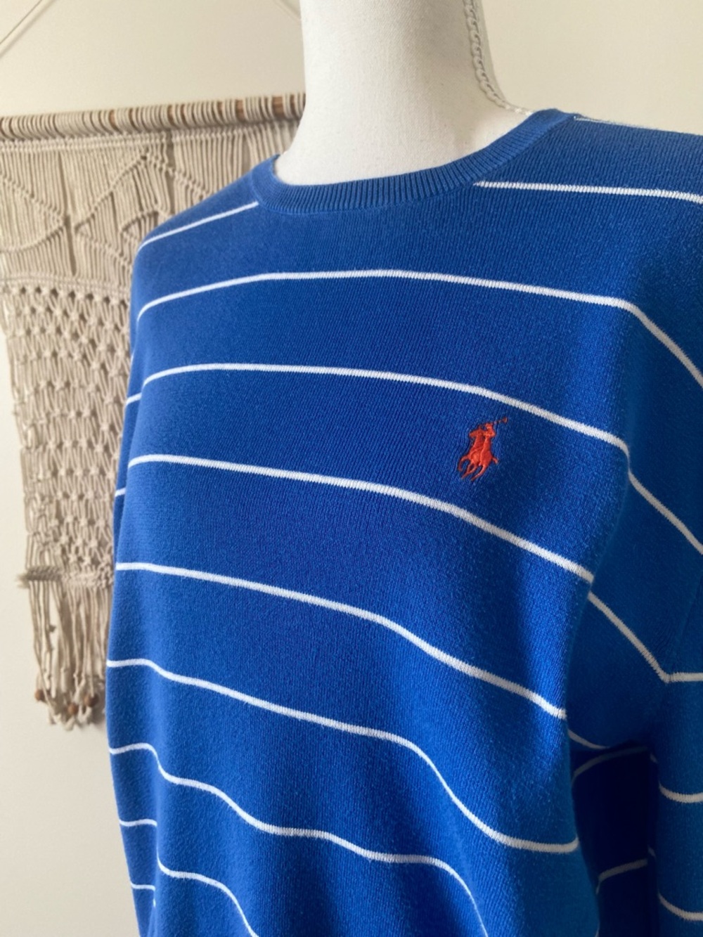 Polo Ralph Lauren Vintage Men’s Medium Pima Cotton Blue Striped Sweater Crewneck - Picture 3 of 7